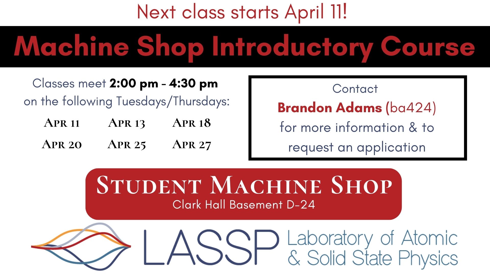 LASSP Student Machine Shop | Lab of Atomic of Solid State Physics (LASSP)